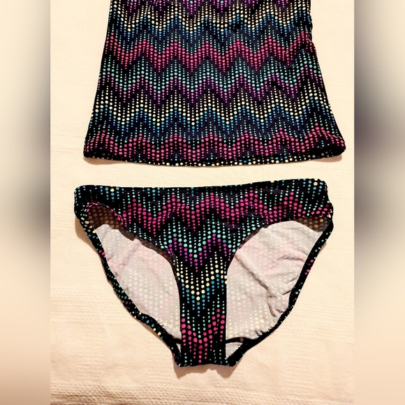 Lands' End girls size 10+ 2 piece racerback top bathing suit Dot design EUC - Picture 2 of 6